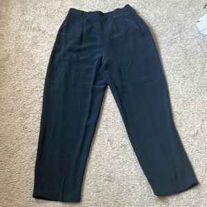 Women’s silk pants navy blue Jones New York 100% cuffed flat front trousers